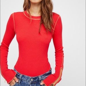 Free People XS ZIP IT Zipper Cuff Thermal Top NWT